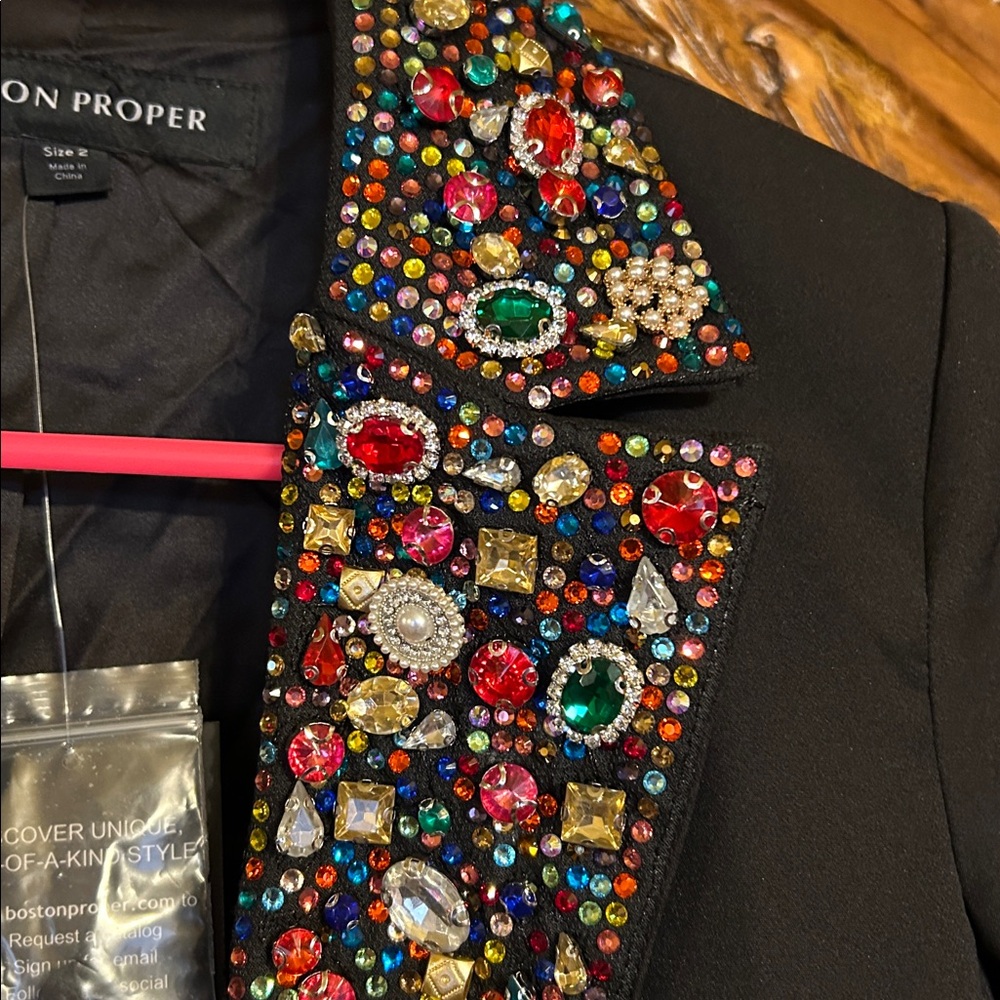 NWT BOSTON  PROPER  Black Jacket with Multicolor Beaded Collar SIZE 2   GORGEOUS - Picture 5 of 9